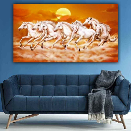 Seven Running White Horses Vastu Painting Canvas Wall Frame | Canvas Painting | Horse Paintings | Vastu painting