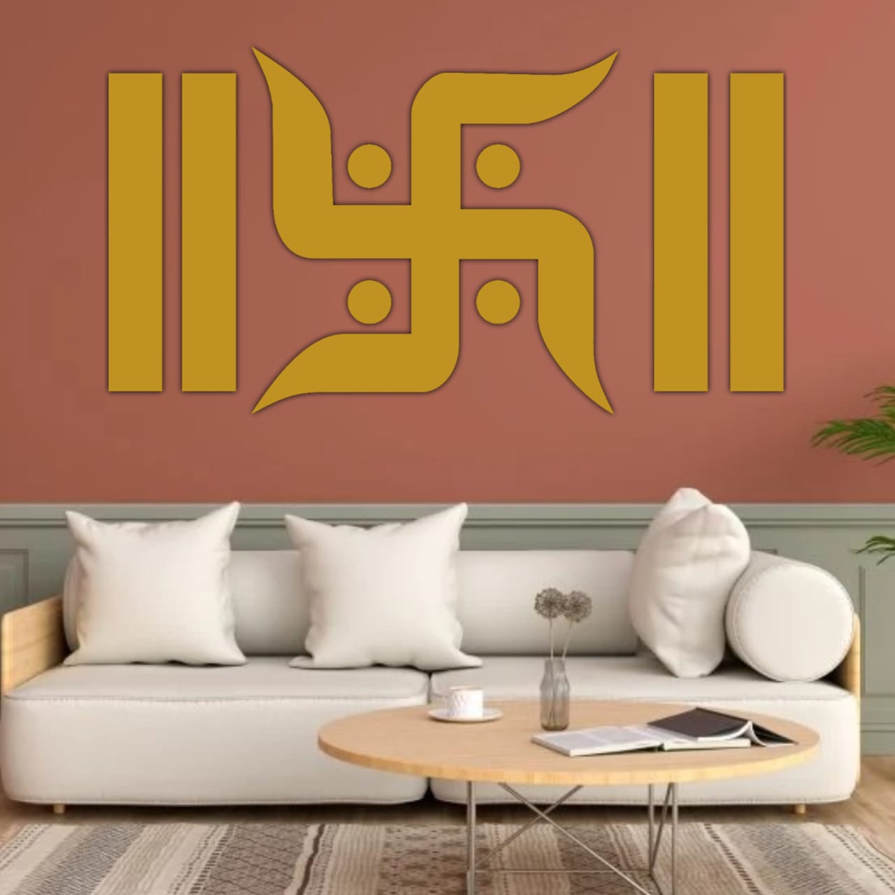 Swastik wall decal for decoration 3D Golden Mantra Wall Decor for Living Room Sanskrit Mantra Decor Acrylic self adhesive