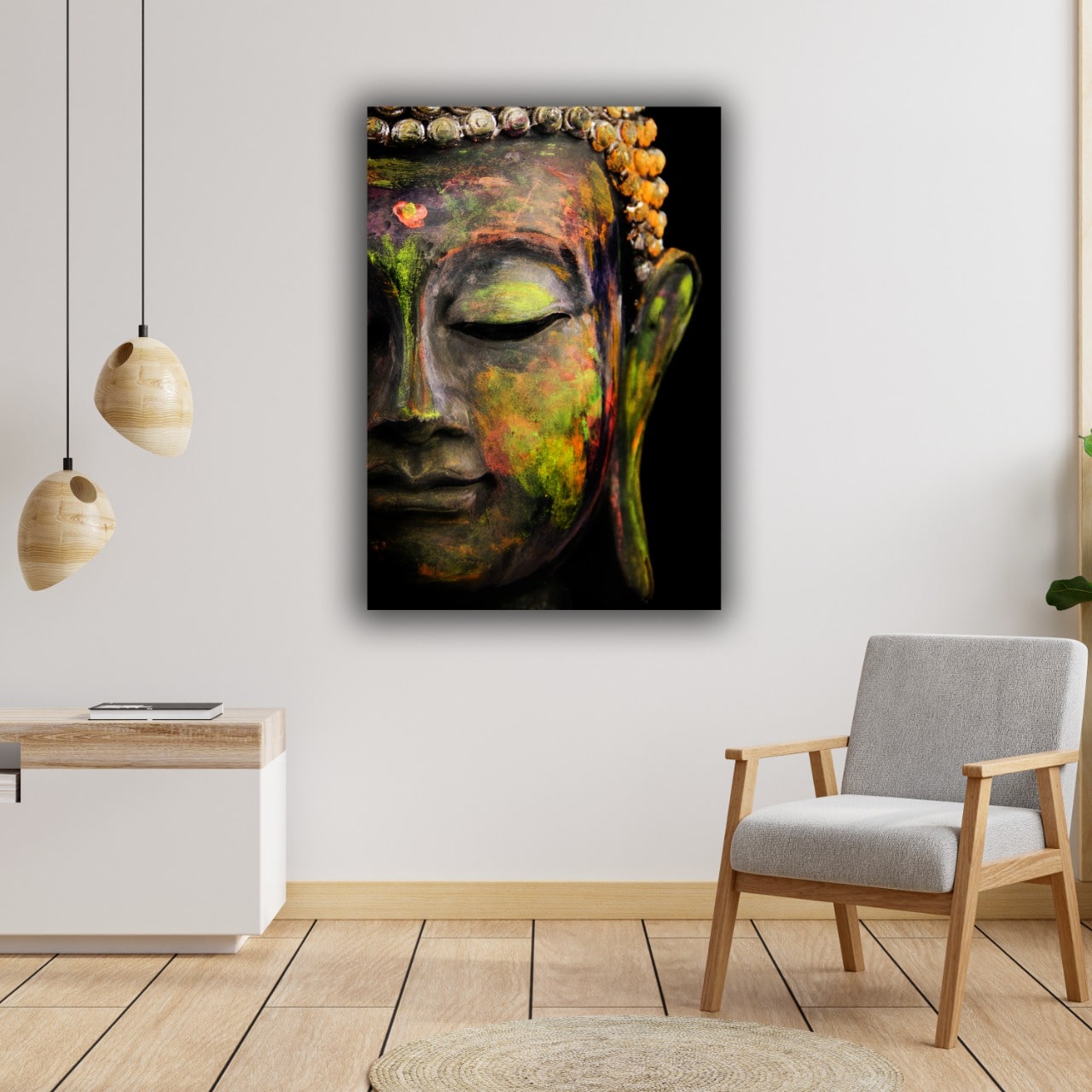 Vertical green black buddha Canvas Wall painting Frame for Living Room Wall Decor | Gifting