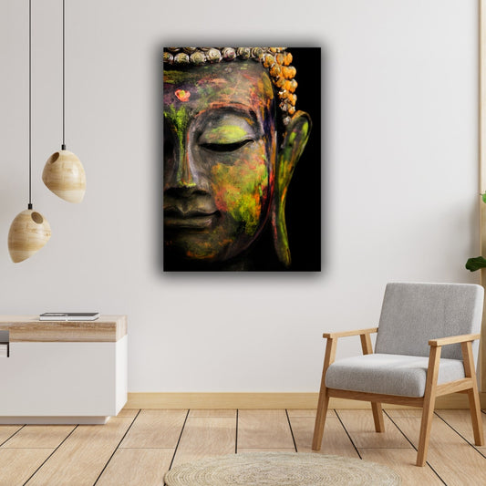 Vertical green black buddha Canvas Wall painting Frame for Living Room Wall Decor | Gifting