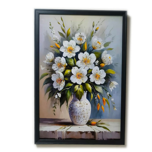 White Flower Painting Wall Frame for Living Room Wall Decor PVC frame painting for wall decor