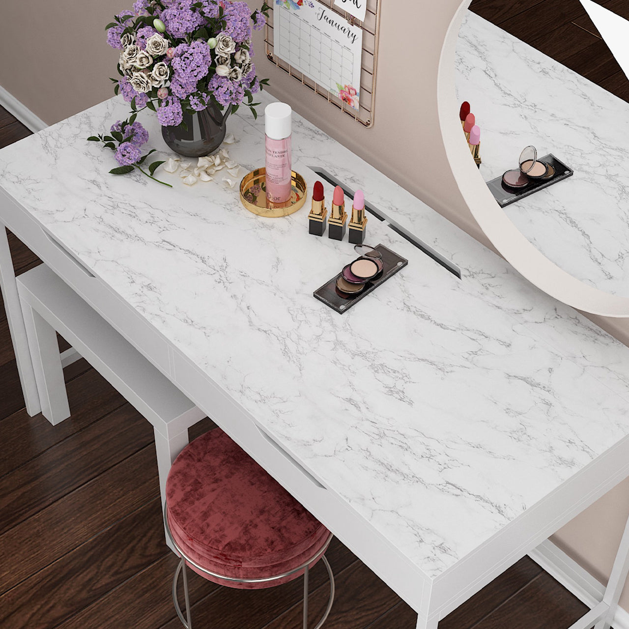 Premium Flooring Wallpaper for Floors Marble Design | Kitchen Wallpaper White Marbles Texture(4 by 2 Feet)