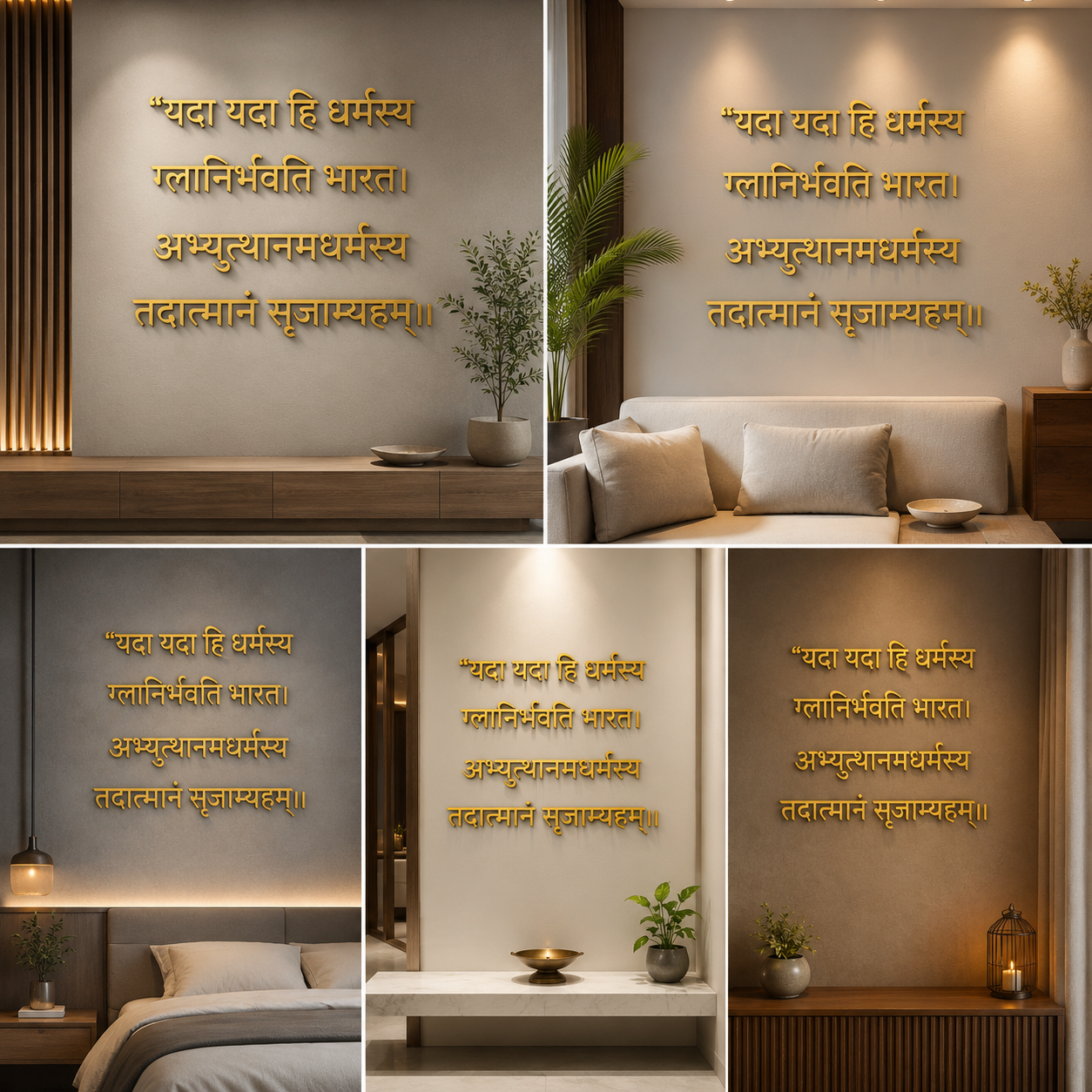 3D Lord Krishna Mantra Yada Yada hi Dharmashya For Wall Decor (24X24 In)