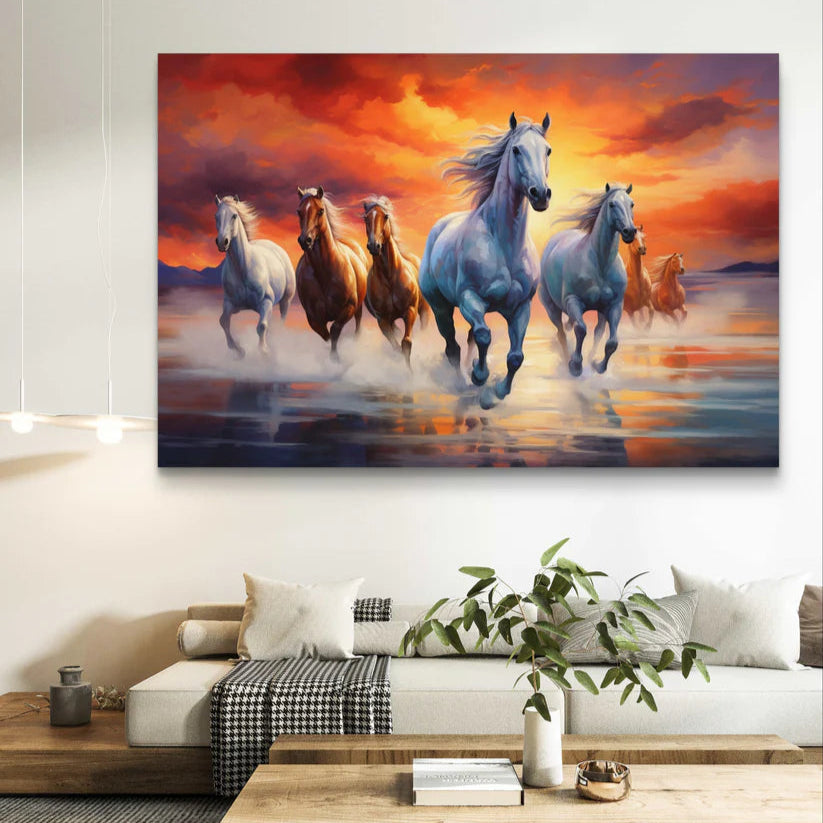 Seven Running Horses Painting | Vastu Canvas Painting
