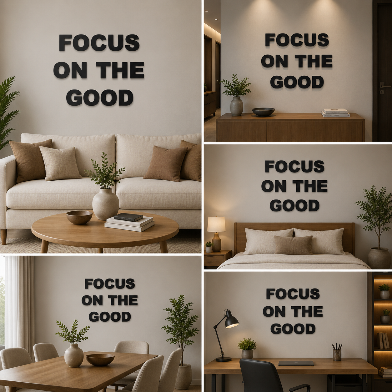 Focus on the Good 3D Quote Black Acrylic Wall Decor 24x24 In
