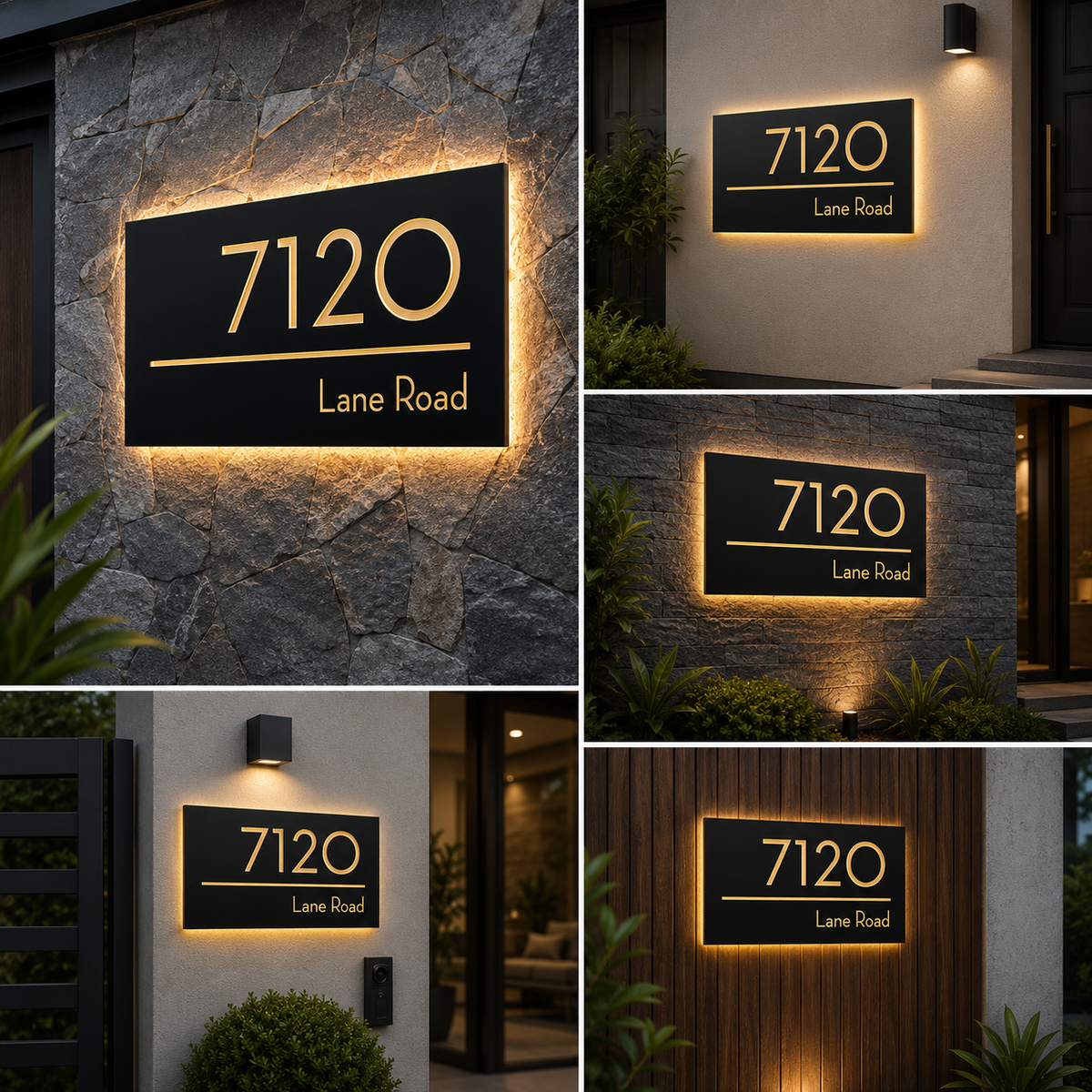 Premium Custom LED House Number Address Plaque with Backlit Modern Outdoor Name Sign