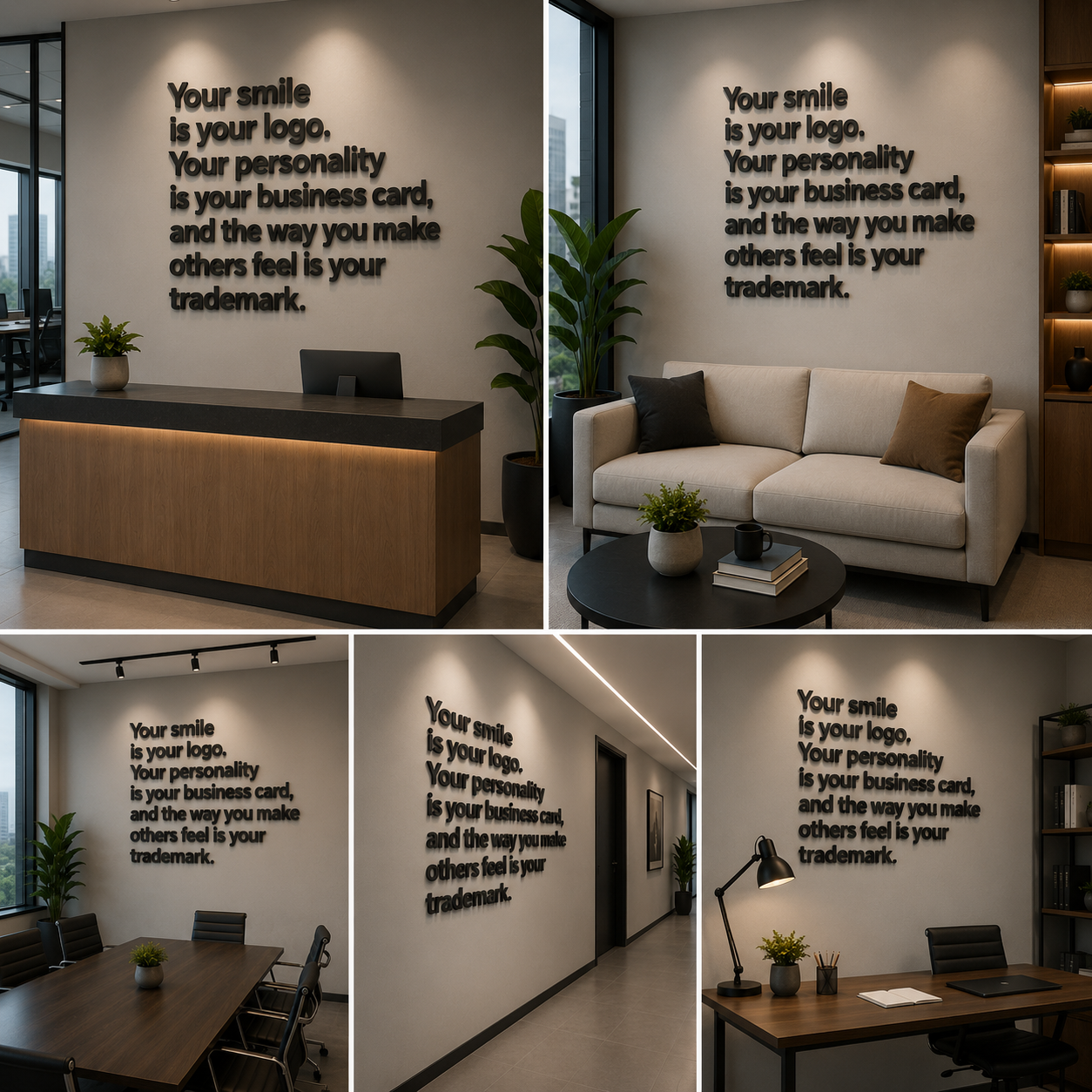 Motivational Acrylic Wall Quote Sign – Your Smile Is Your Logo 3D Typography Wall Decor for Office, Salon, Reception & Business Spaces