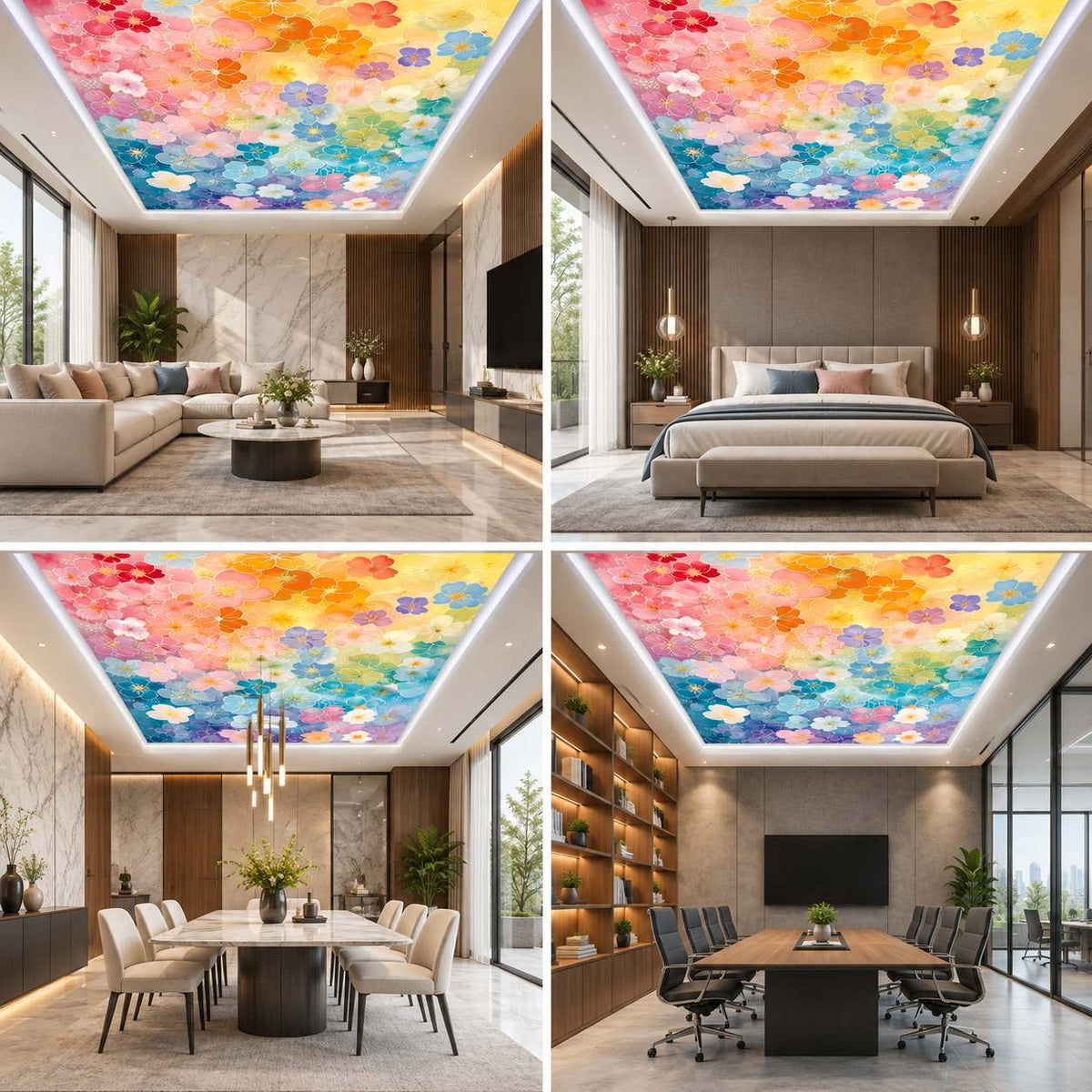 3D Pastel Floral Ceiling Design with Multicolour Blossoms for Modern Luxury Interiors