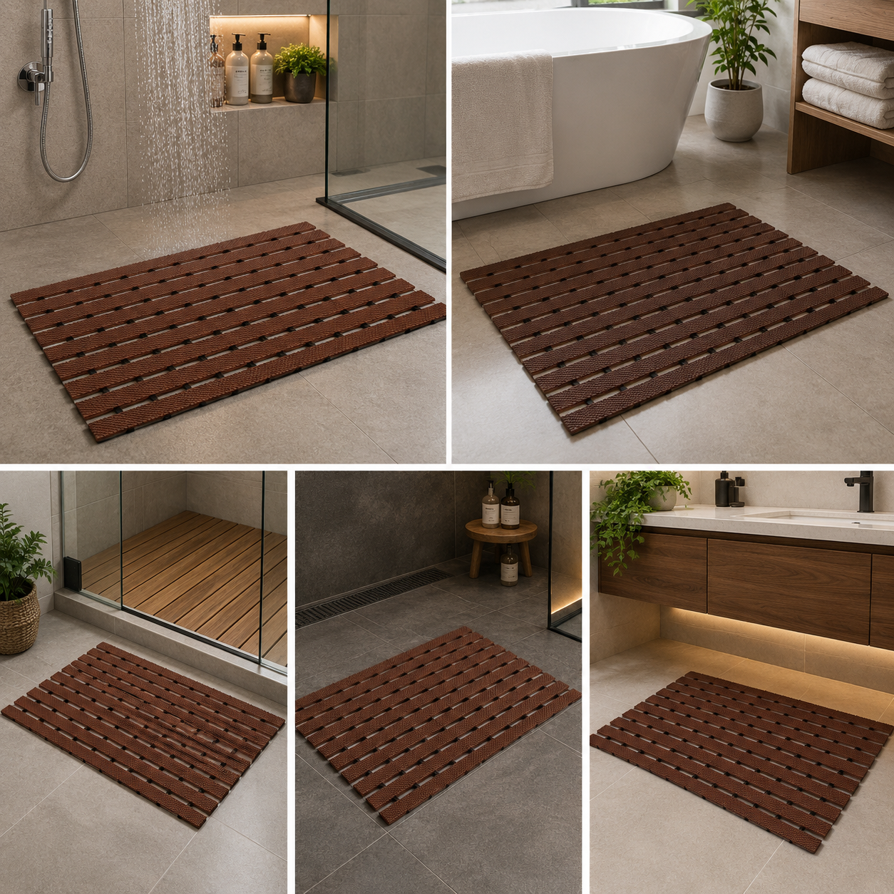 Non-Slip Shower Mat for Bathrooms, Laundry Room (60 cm By 46 Cm) (Brown)