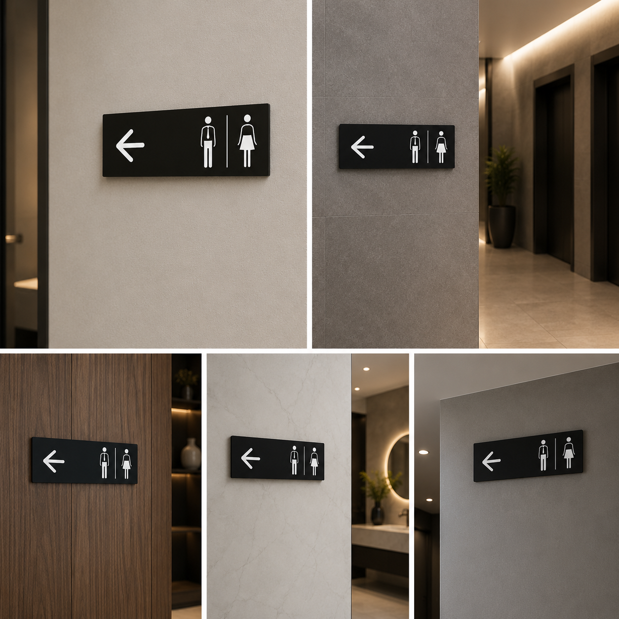 Restroom Directional Sign Board with Arrow | Male Female Washroom Wayfinding Signage for Commercial Spaces