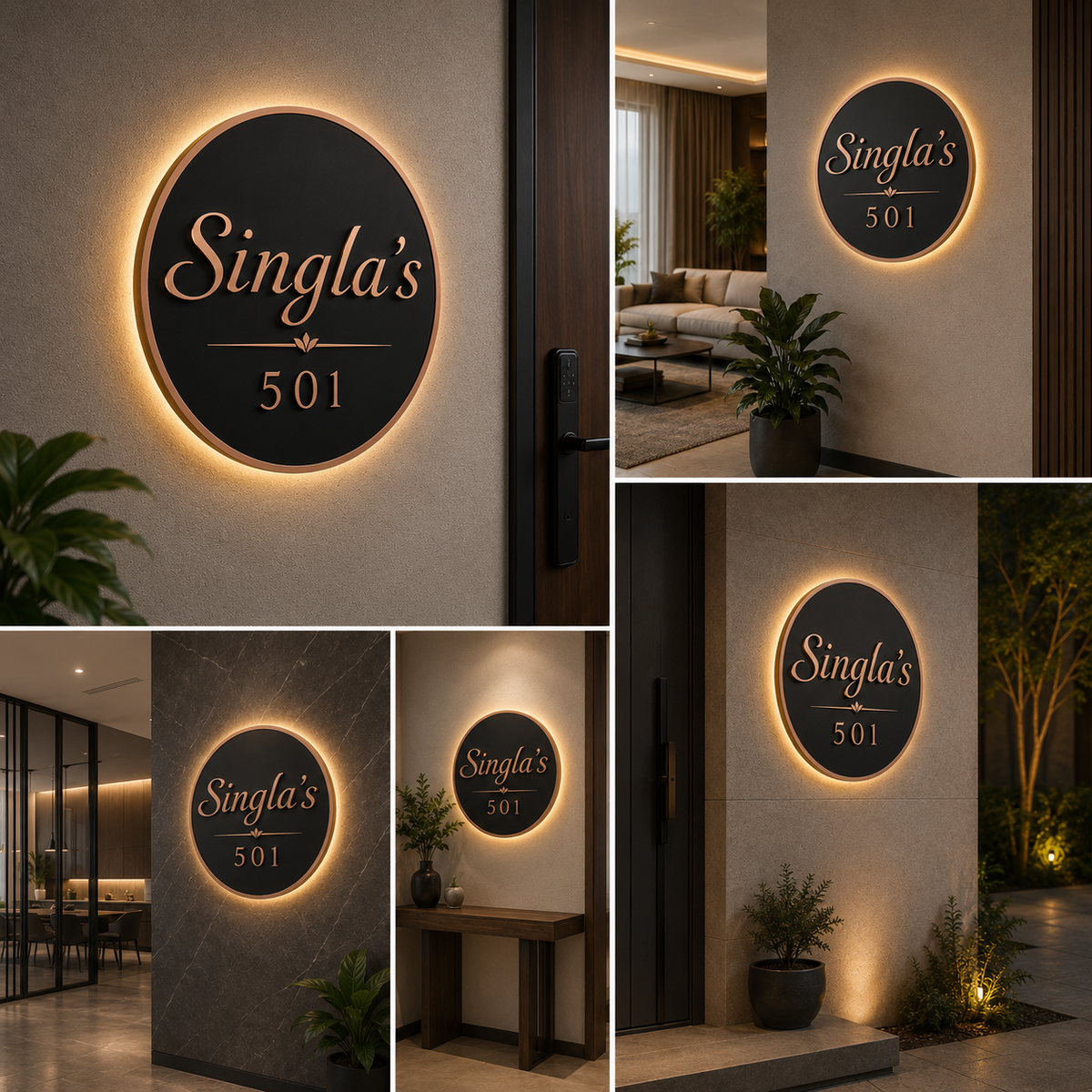 Premium Round Custom LED House Name Plate with Backlit Acrylic Finish for Home Entrance