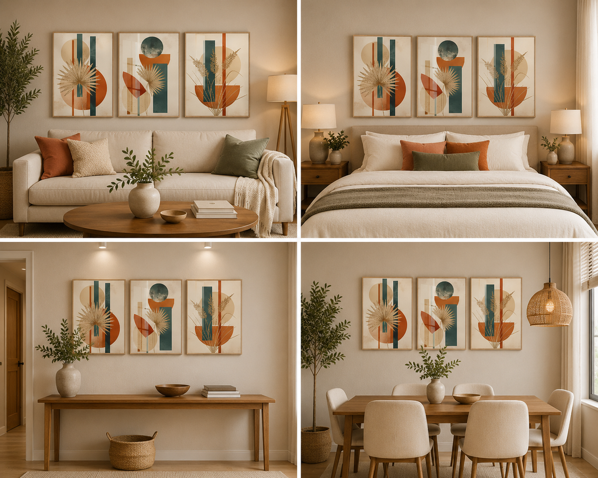 Modern Abstract Botanical Canvas Wall Art Set of 3 for Living Room and Office Decor