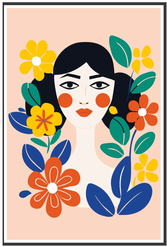 colorful floral woman canvas painting frame abstract face wall decor for living room modern art