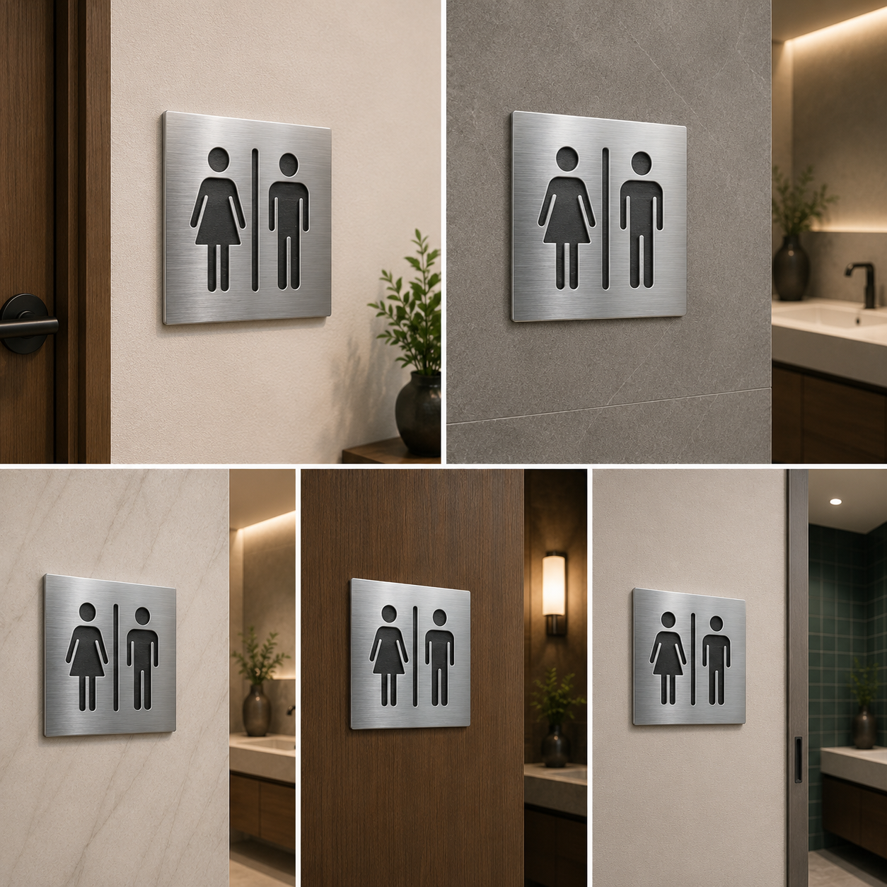 Brushed Stainless Steel Restroom Sign Board | Male Female Washroom Signage Plate for Commercial & Office Spaces