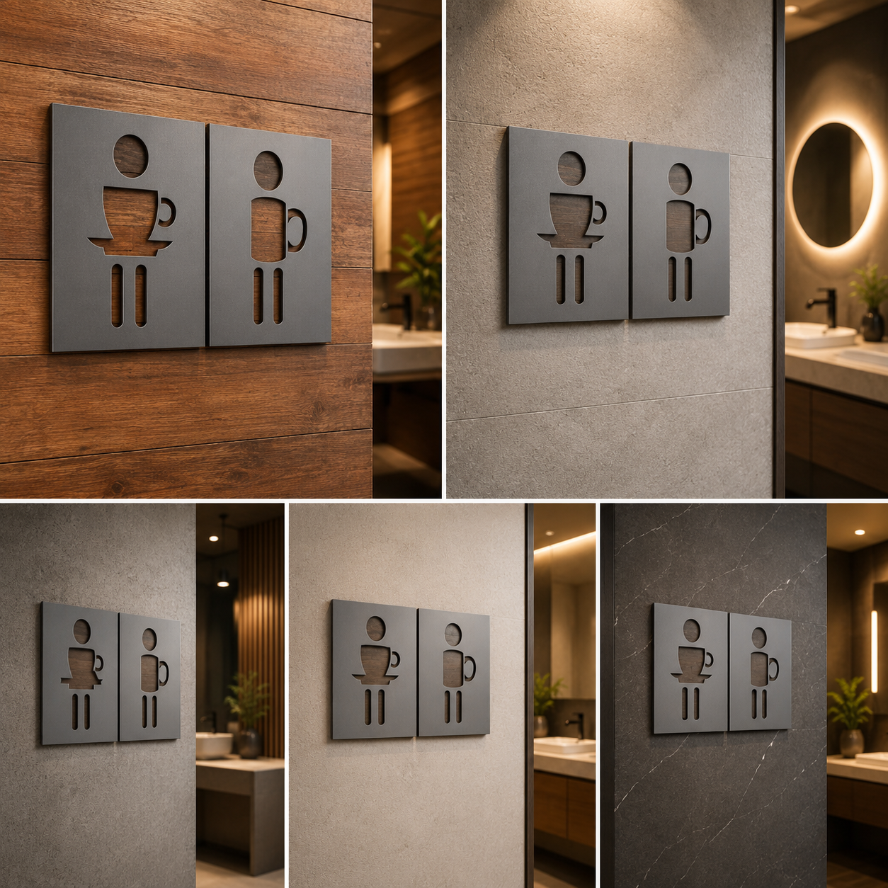 Minimalist Restroom Icon Sign | Modern Male Female Toilet Wall Marker
