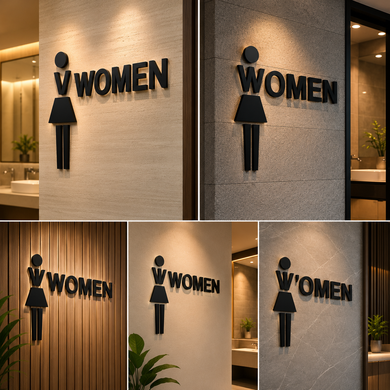 Modern Women Restroom Wall Sign | Female Bathroom Door Letter Signage | Washroom Plaque for Office Hotel Cafe Mall
