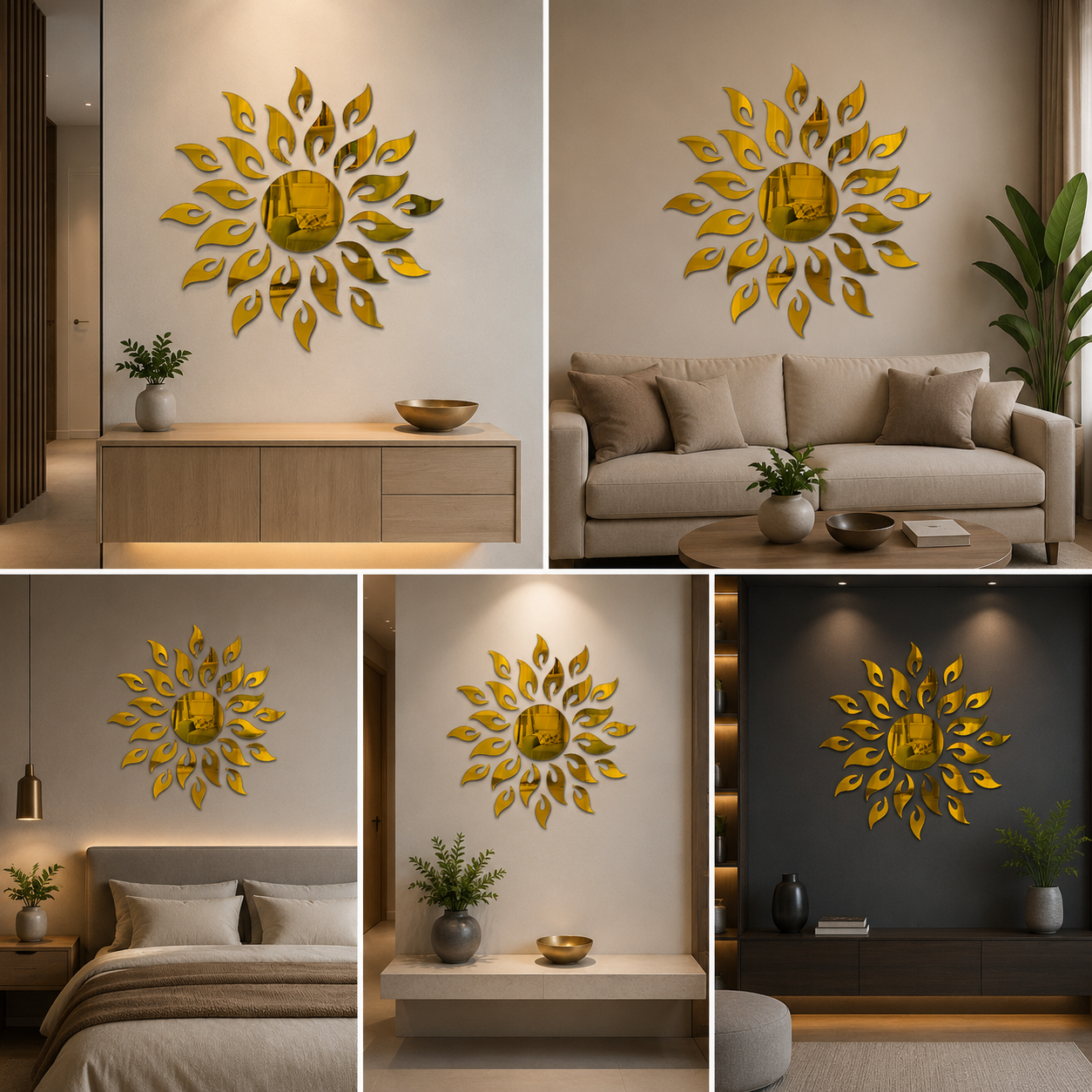 Golden Sunburst Mirror Wall Decor | Luxury Decorative Acrylic Mirror Art for Living Room