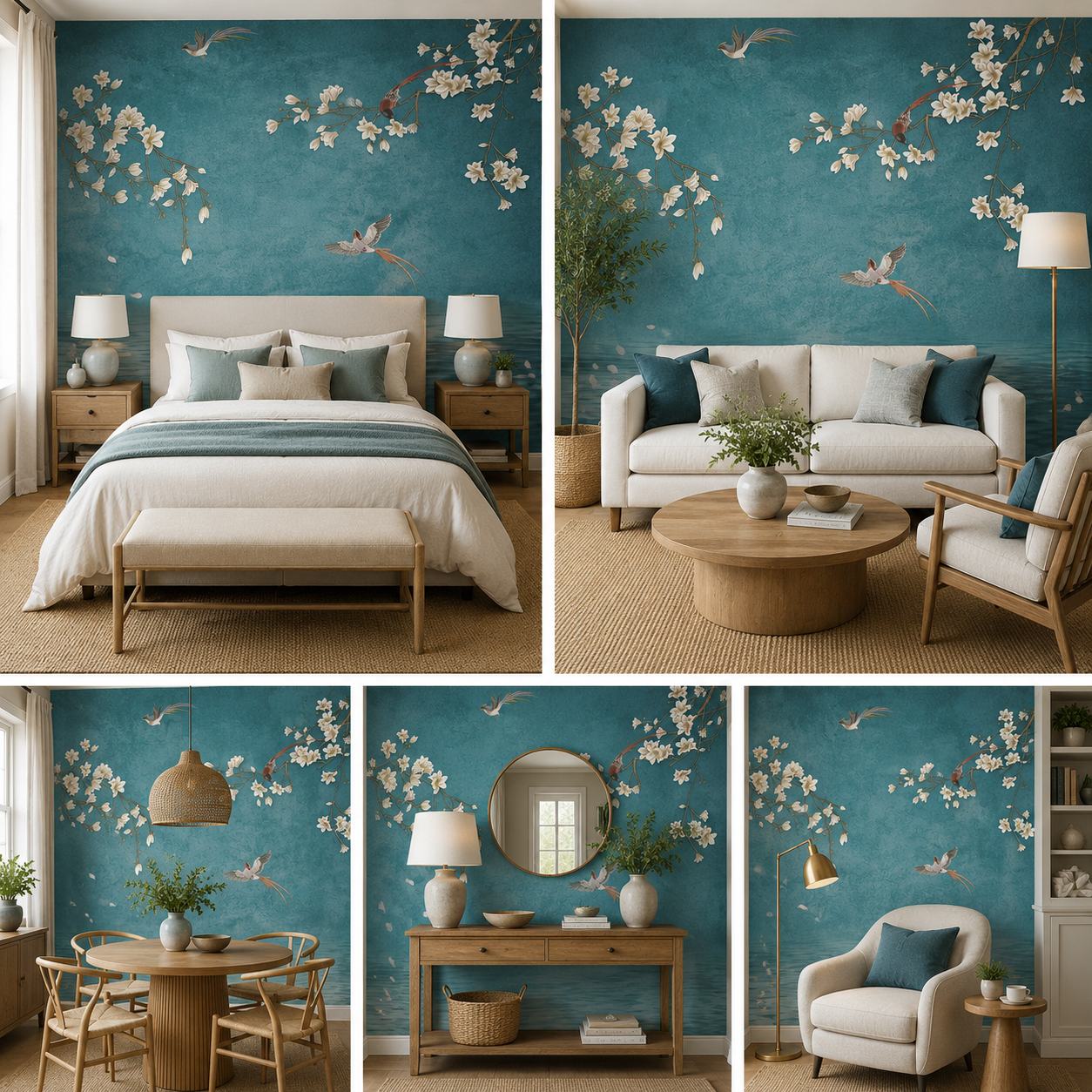 Premium Luxury Flying Birds Flower Tree Wallpaper for Home