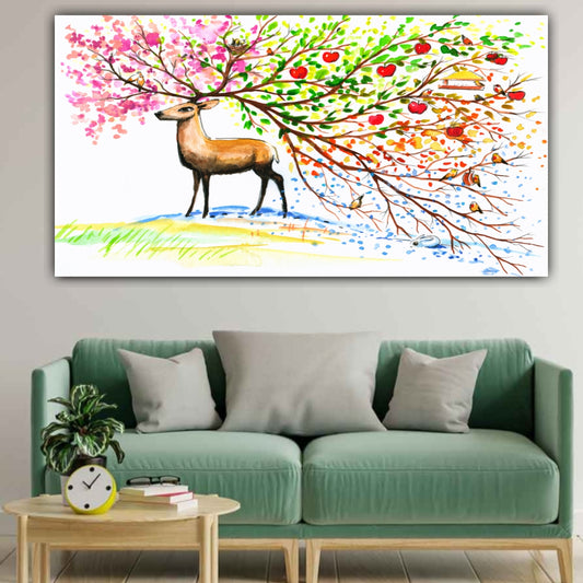 Beautiful Canvas Painting Colourful Deer Wall Painting Frame for Living Room Decoration