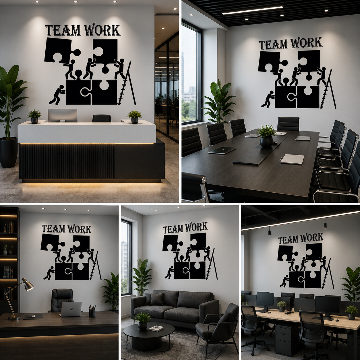 Teamwork Wall Art with Puzzle Design – Office Collaboration Wall Decor | Corporate Motivational Wall Sign
