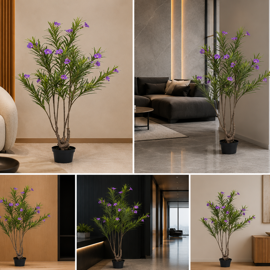 Real Touch Purple Bell Lily Artificial Plant 5 Ft with Decorative Pot for Luxury Interiors