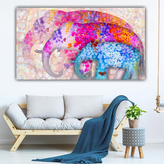 Handmade Canvas Painting An Elephant Family Wall Art Painting Frame for Wall Decoration