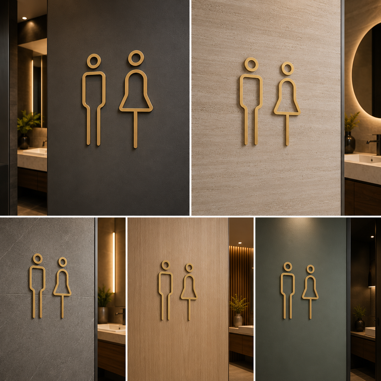 Luxury Gold Restroom Symbol Sign | Modern Minimalist Toilet Wall Plaque