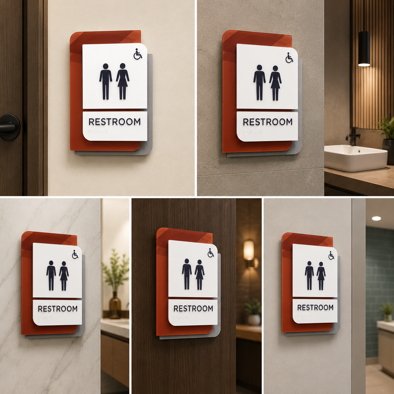 Layered Acrylic Restroom Sign Board | Men Women Disabled Toilet Sign with Modern Wall Mount Design
