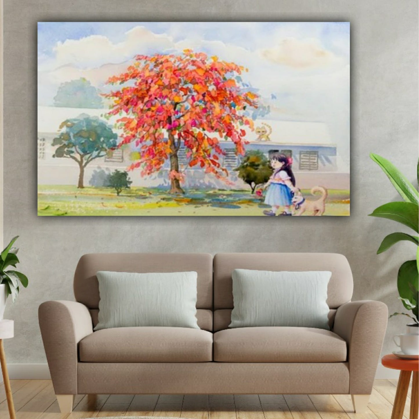 Canvas Painting Flower Field with Frame for Living Room Wall Decors