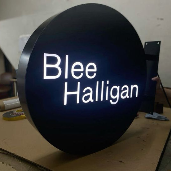illuminated LED street name and house number sign for exterior modern home entrance