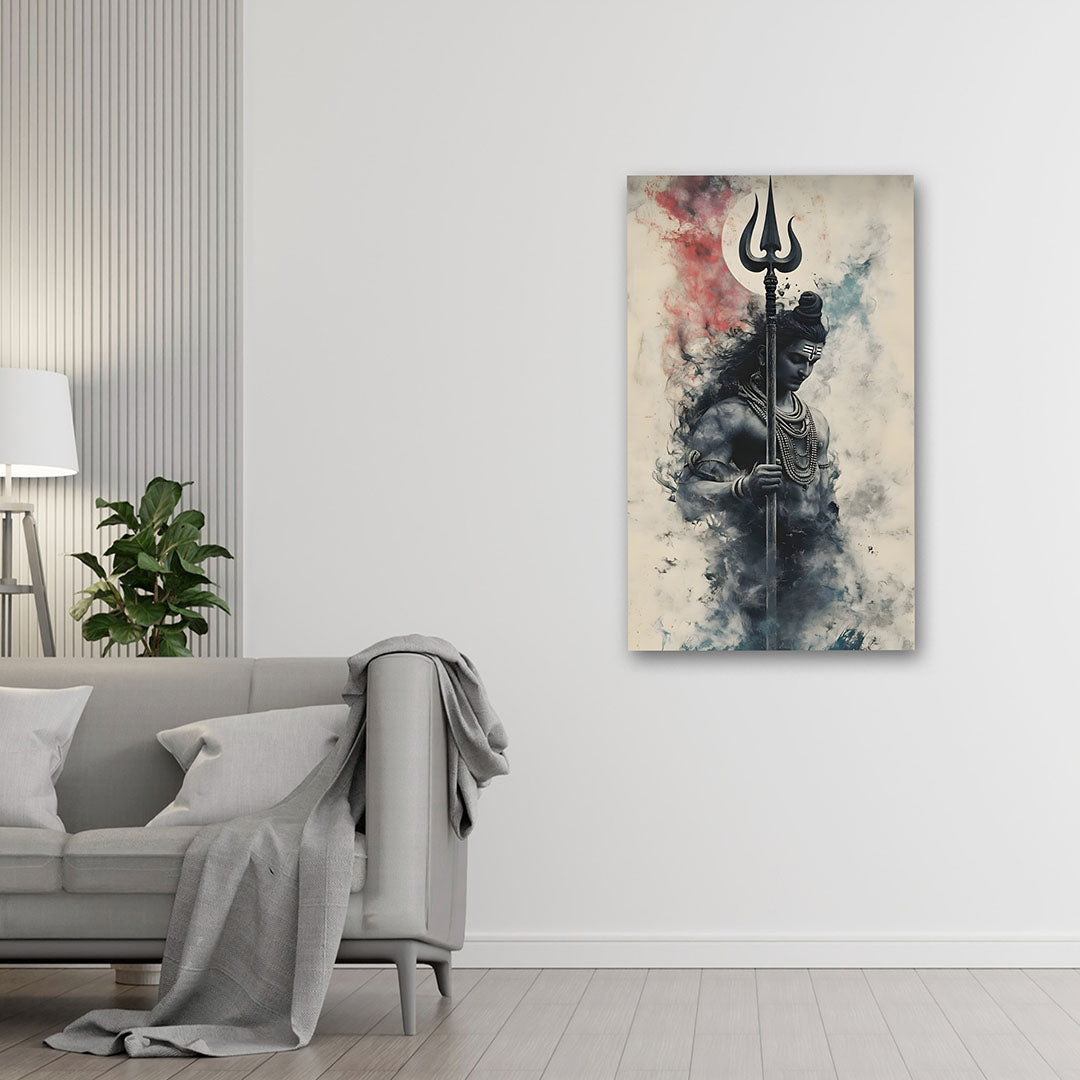 Lord Shiva Canvas Painting Trishul Spiritual Wall Art for Living Room