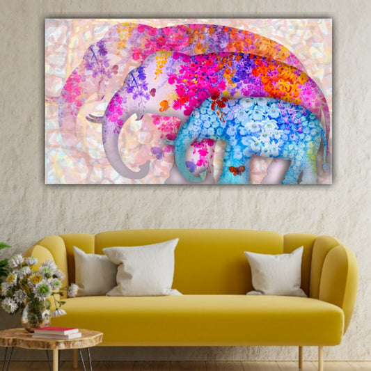 Beautiful Canvas Painting An Elephant Family Wall Painting Frame
