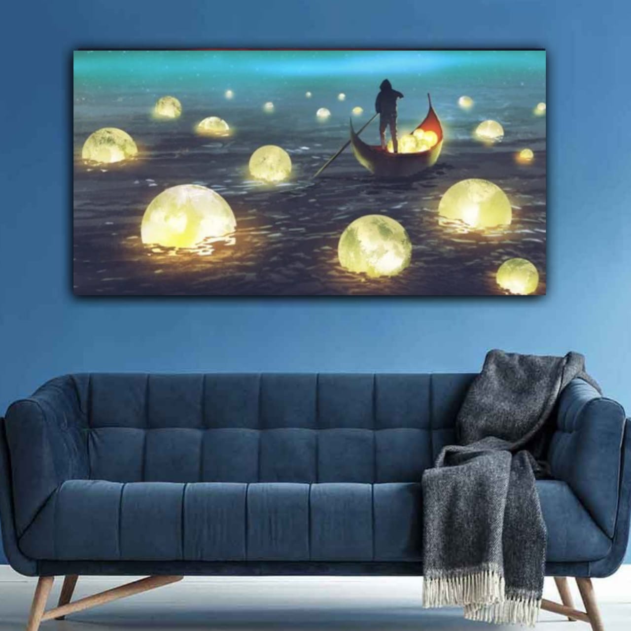 Canvas Painting Fallen Moons in River Landscape Wall Painting Frame