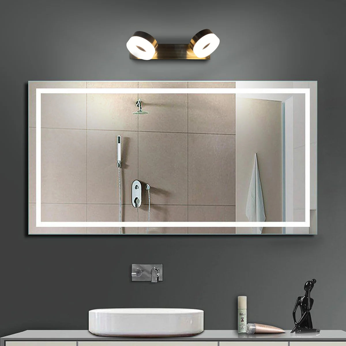 Modern Capsule LED Bathroom Mirror with Double Border Backlight | Premium Oval Vanity Wall Mirror for Home & Hotel