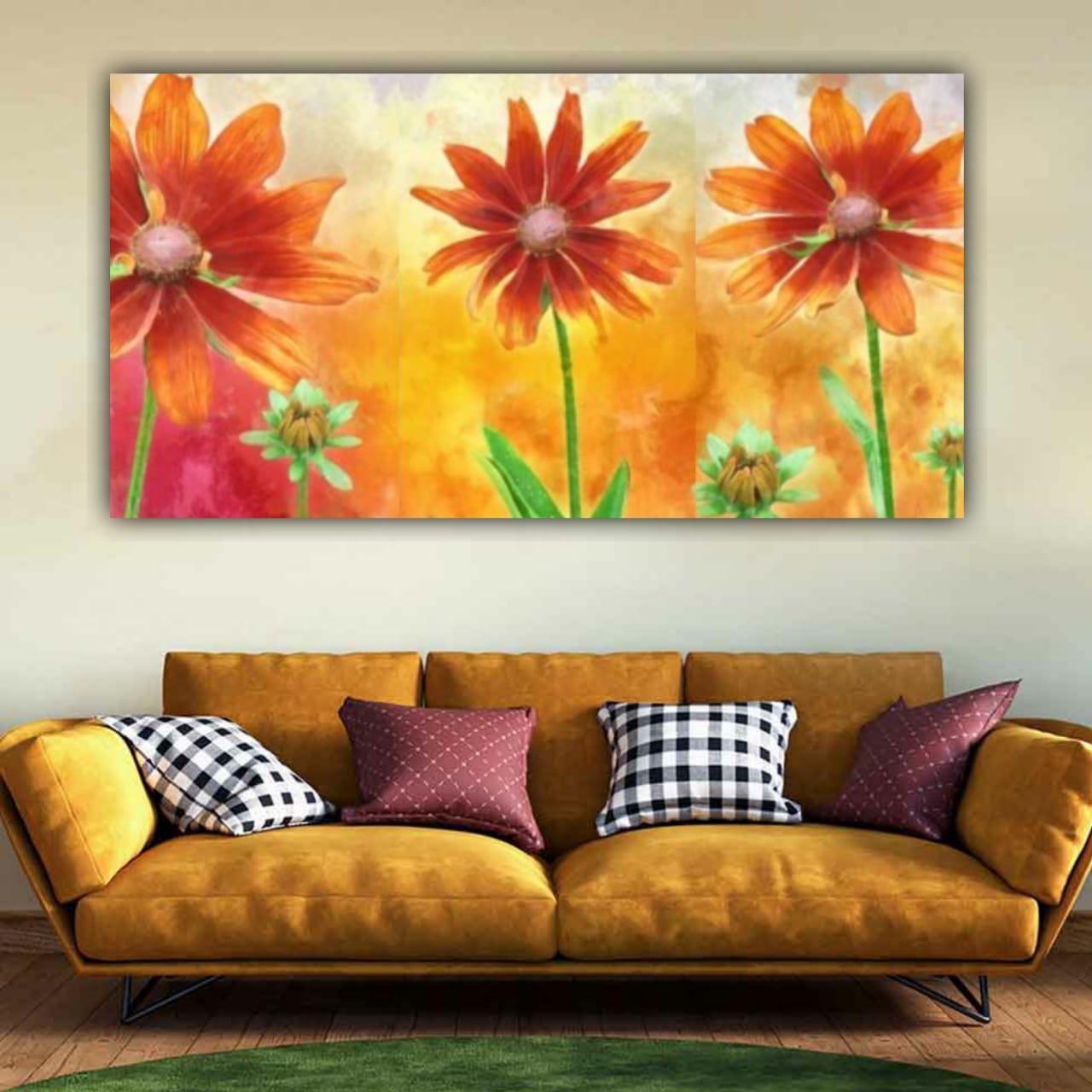 Beautiful Canvas Painting Flower Art with Frame for Living Room Wall Decoration