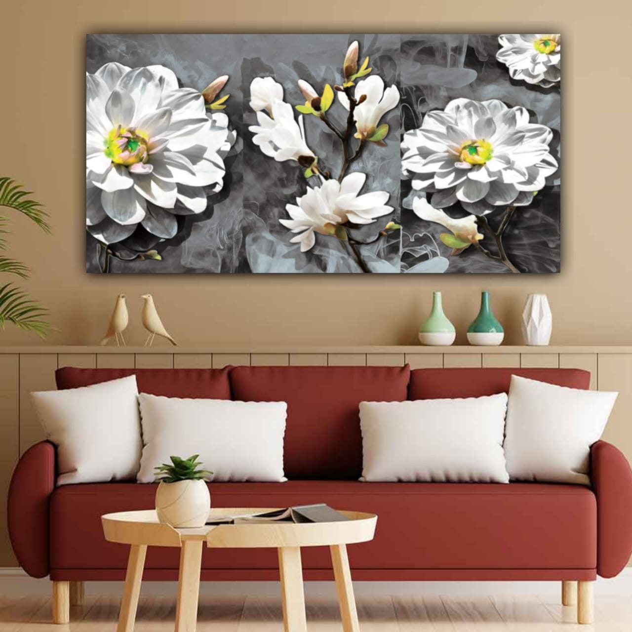 Beautiful Canvas Flower Painting with Frame for Living Room Wall Decoration