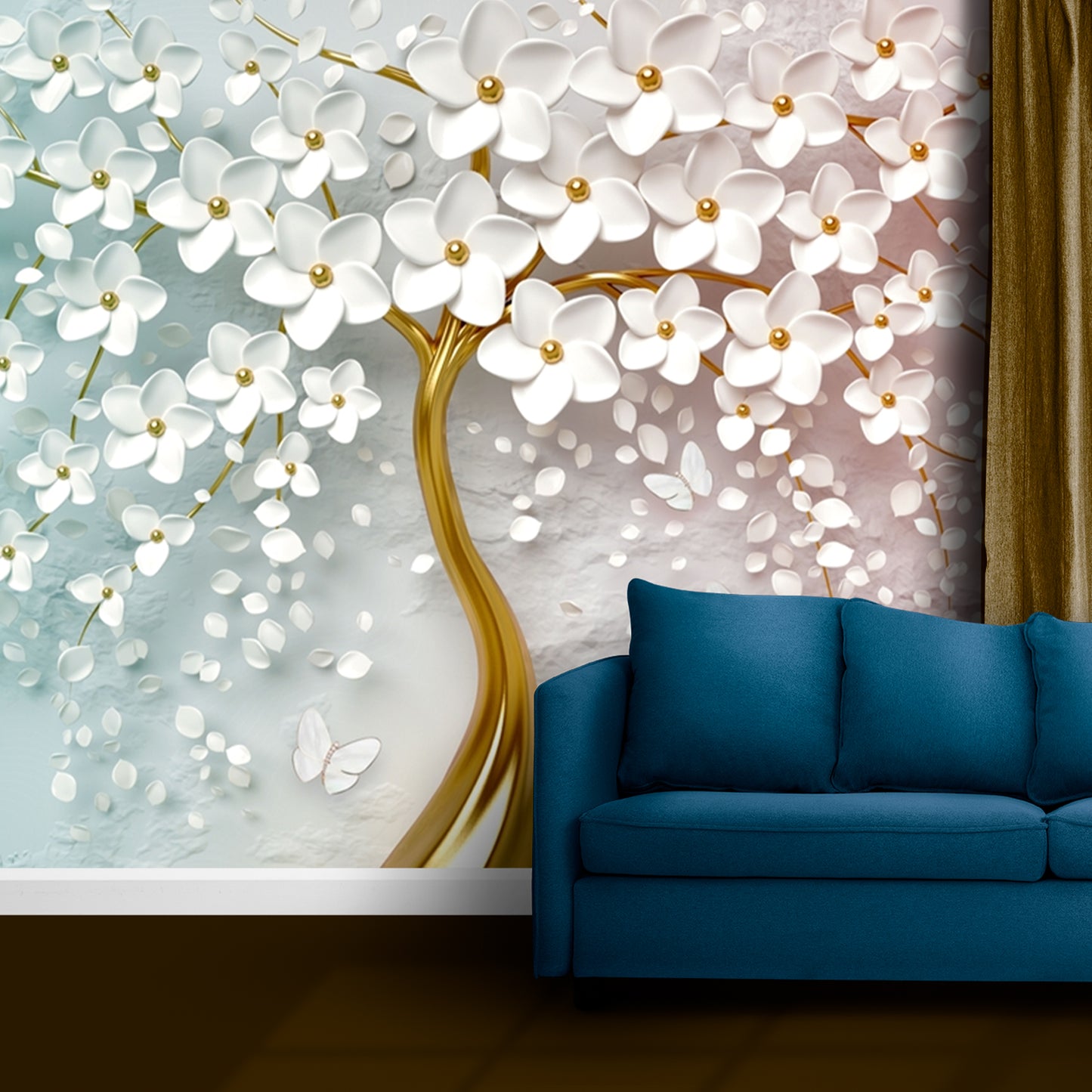premium golden white tree 370 gsm Wallpaper Self Adhesive Mural Wallpaper Customized Wallpaper tiles