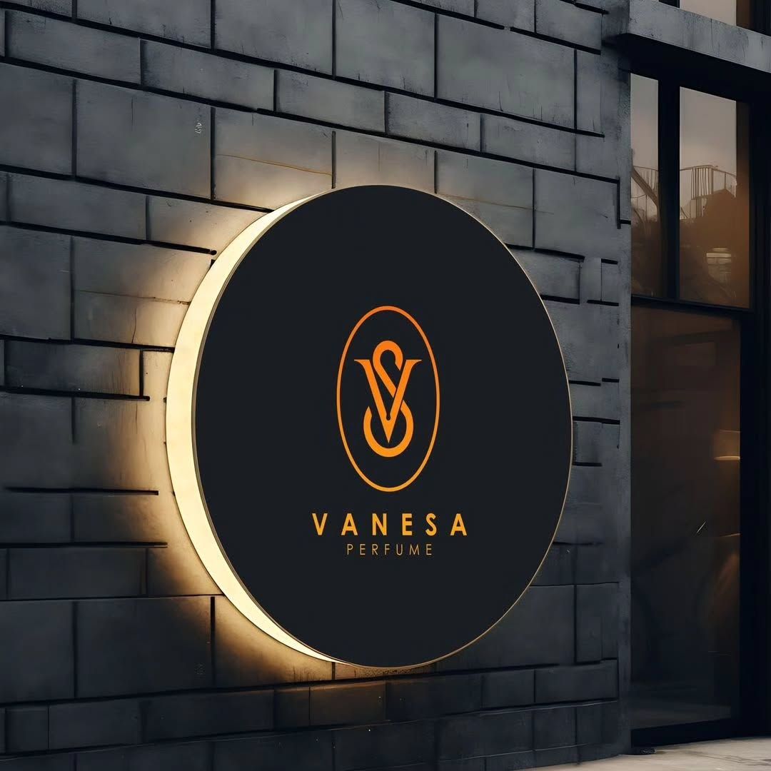 round acrylic LED backlit salon logo sign with gold rim for spa clinic and boutique decor