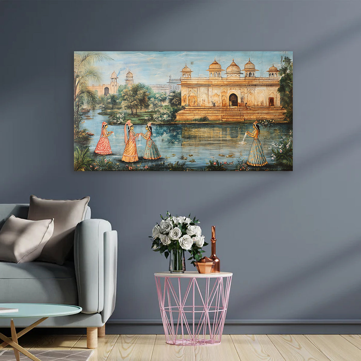 Mughal Garden Palace Canvas Wall Painting | Traditional Indian Heritage ...