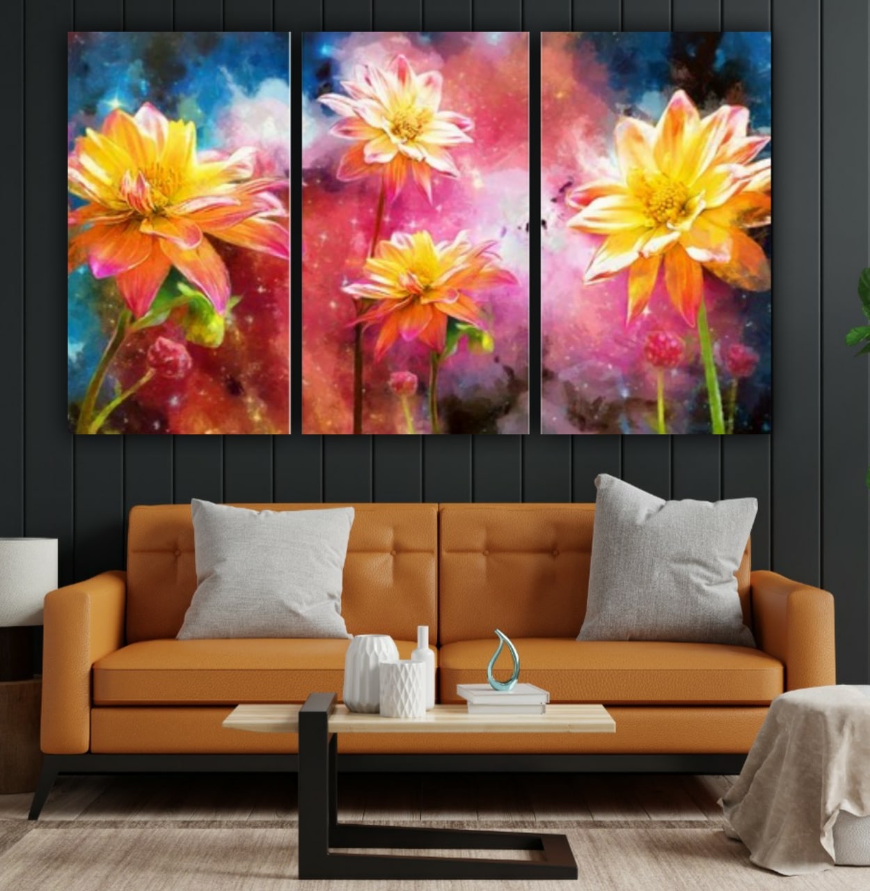 Flower Painting Art with Frame for Living Room Wall Decoration