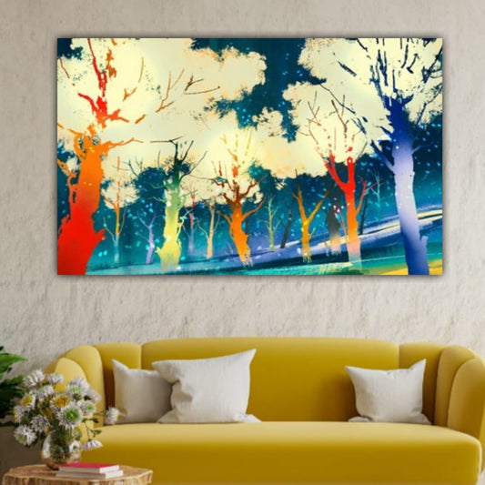 Abstract Canvas Painting Colourful Trees Frame for Wall Decoration | Big Size Large Painting | Canvas Painting