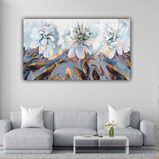 Canvas Painting Flower Art with Frame for Living Room Wall Decoration