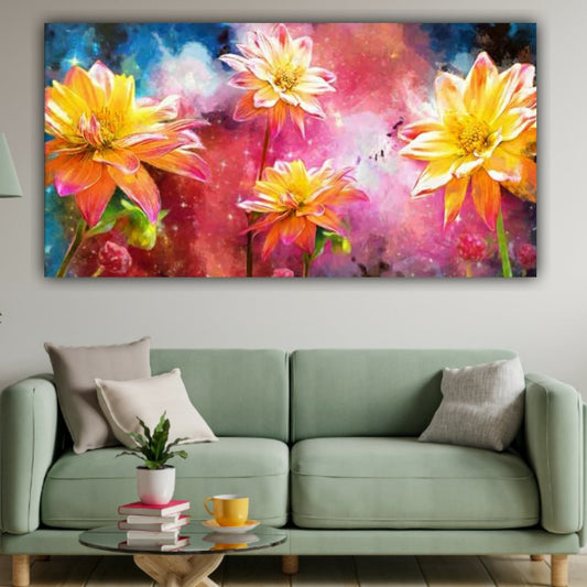 Canvas Painting Beautiful Flowers Art with Frame for Living Room Wall Decoration