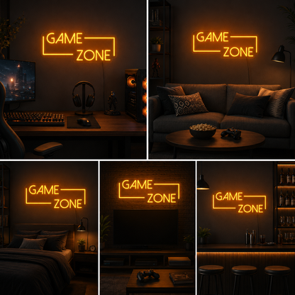 Game Zone Neon Sign Board | Neon Light Name Plate | Neon Name Light Customized (20 By 15 inches)