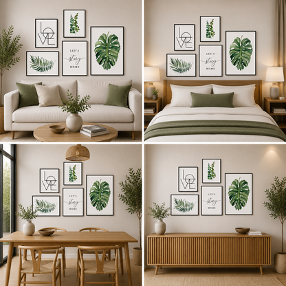 5-Piece Botanical & Typography Canvas Wall Art Set for Modern Living Room Home Decor