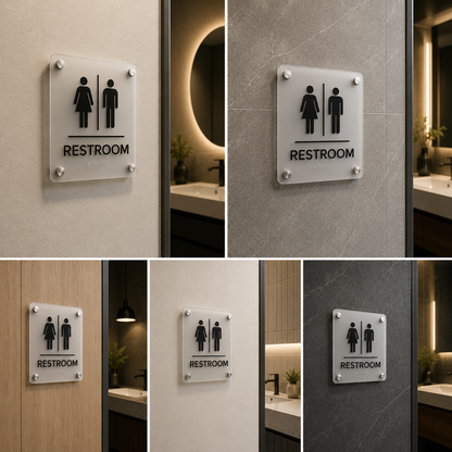 Modern Acrylic Restroom Sign | Men Women Bathroom Wall Plaque with Braille