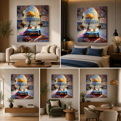 Islamic Mosque Canvas Painting Frame Wall Art Decor | Spiritual Prayer Scene Canvas Painting Frame for Living Room