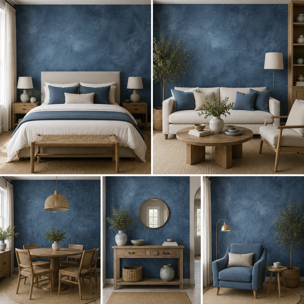 Blue Textured Wallpaper Self Adhesive for Living Room