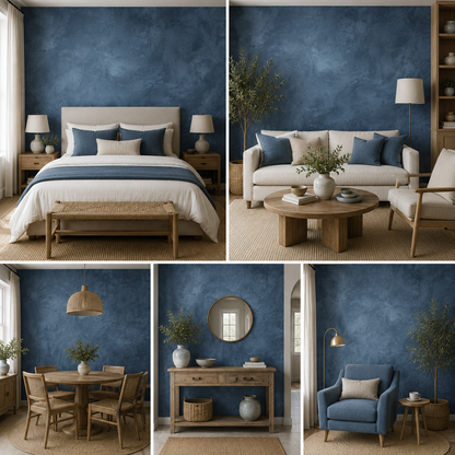 Blue Textured Wallpaper Self Adhesive for Living Room