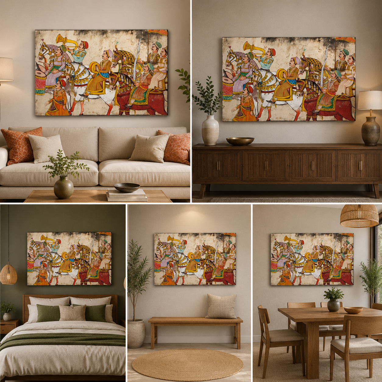A King March Madhubani Canvas Painting Frame for Living Room